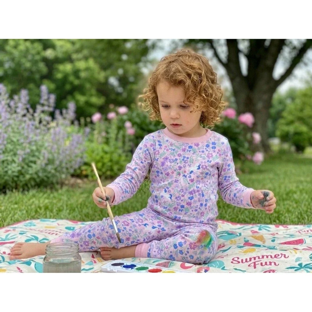 NWT Wonder Nation 3T Girls Pajamas Set 100% Cotton Pink Floral Unicorn Butterfly